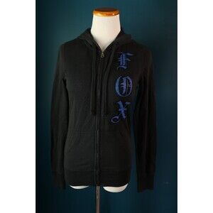 Fox Racing Y2K Full Zip Fitted Hoodie Womens Black Grunge Moto Logo Small